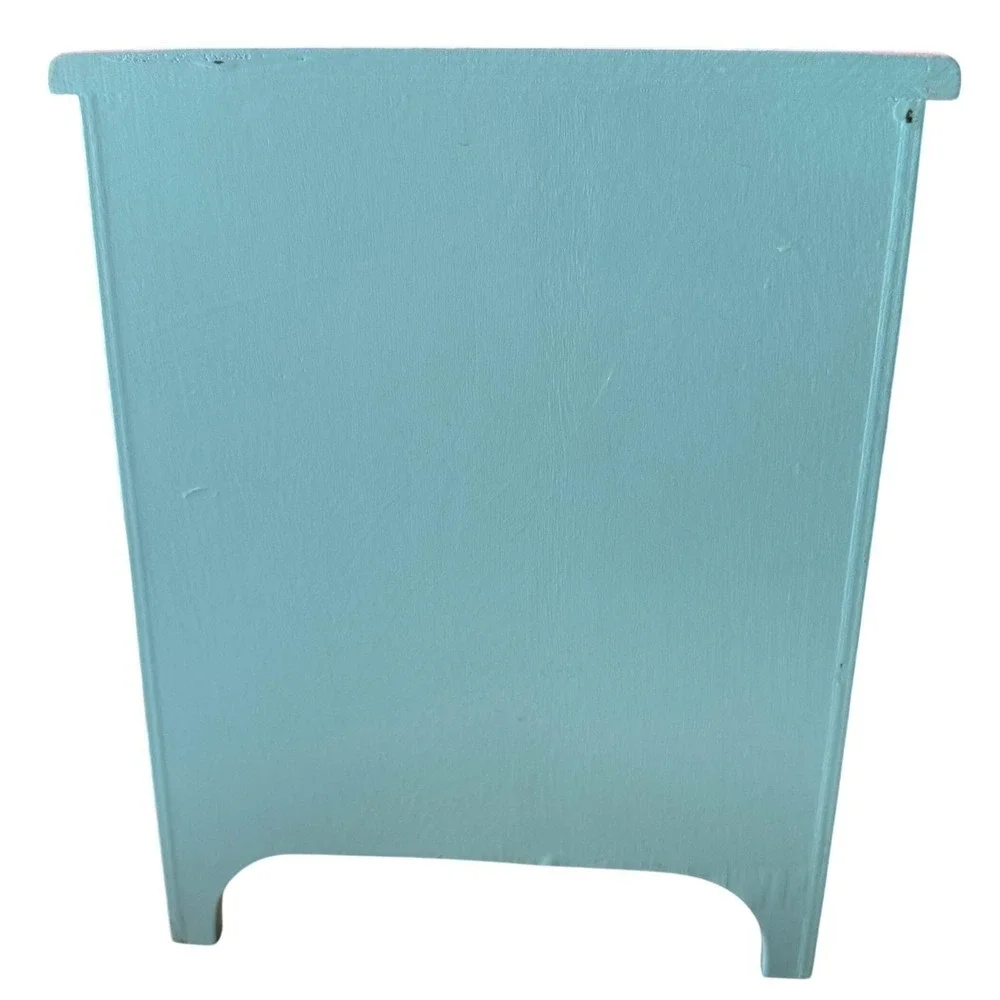 Vintage 90s Hand‎ Painted Wood Jewelry Box Teal Pink Floral Mini Dresser 9 x 7.5